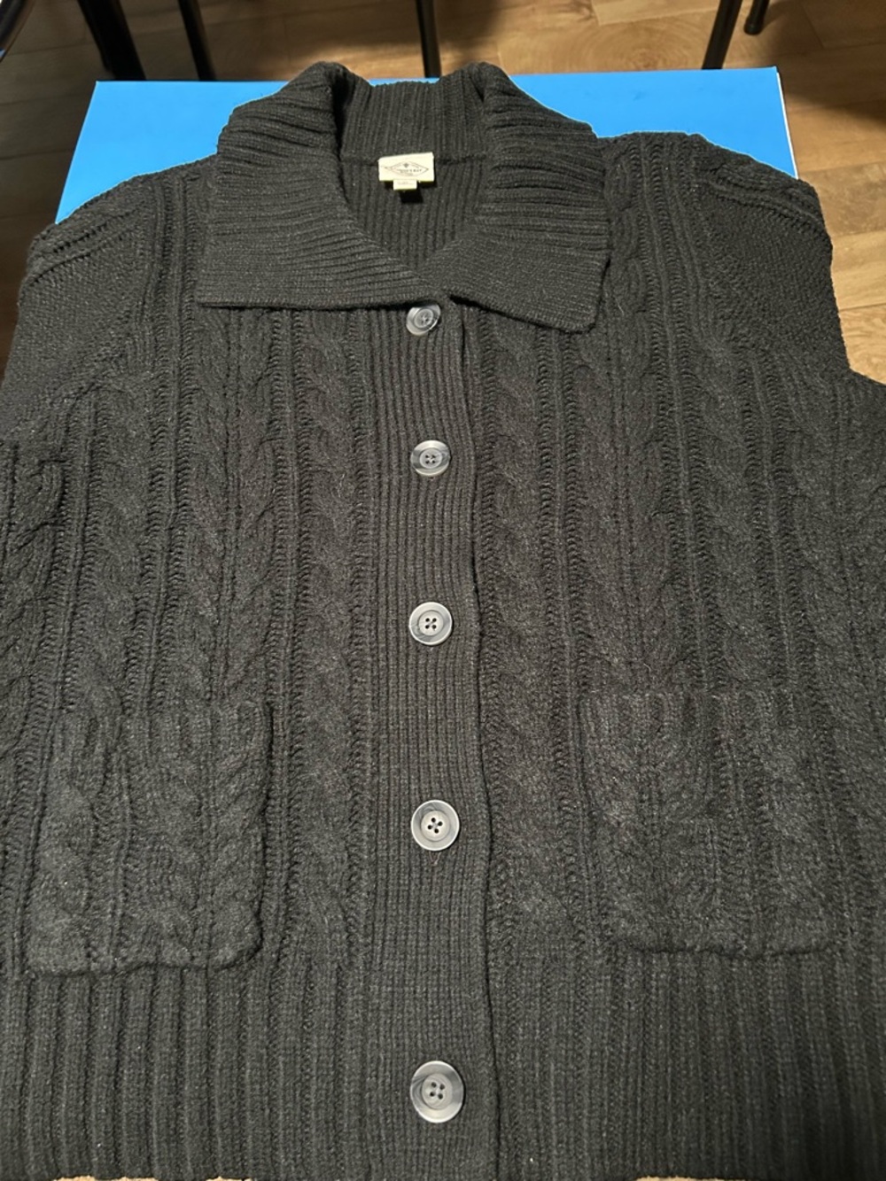 St John’s Bay Black Cable Knit Button-Up Cardigan Sweater